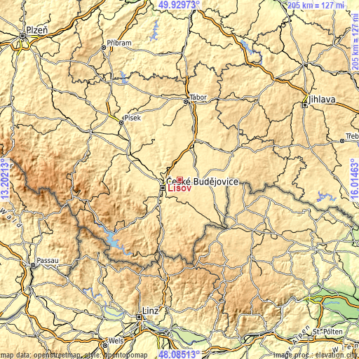 Topographic map of Lišov