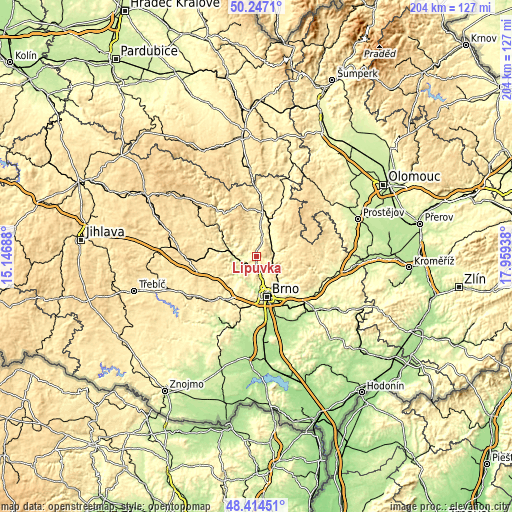 Topographic map of Lipůvka