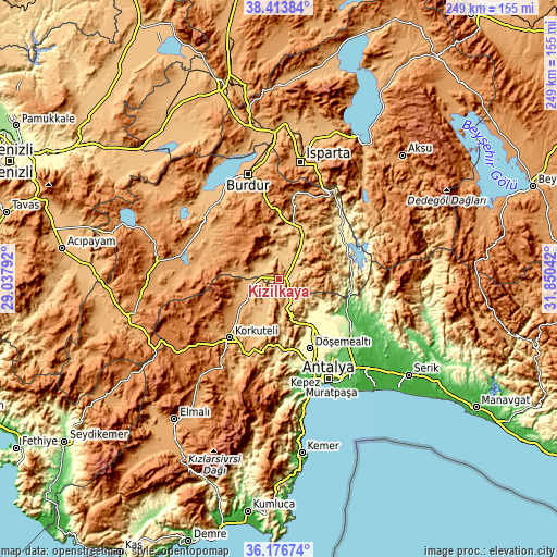 Topographic map of Kızılkaya