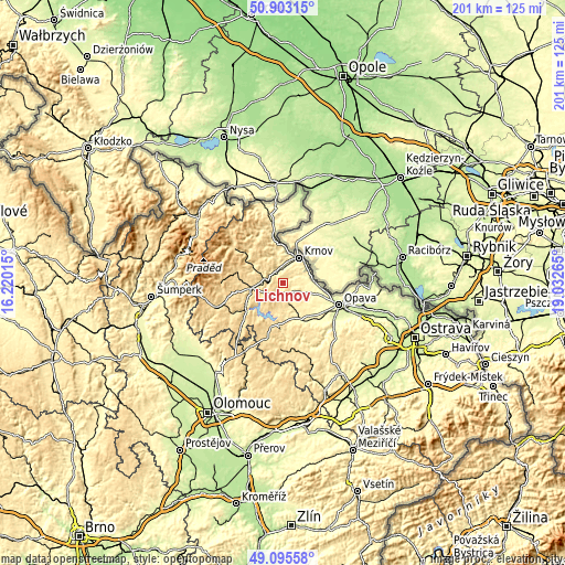 Topographic map of Lichnov