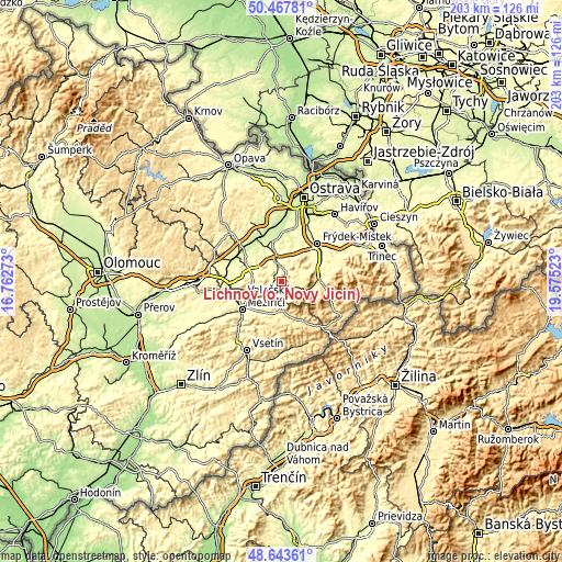 Topographic map of Lichnov (o. Nový Jičín)