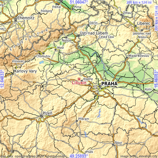 Topographic map of Libušín