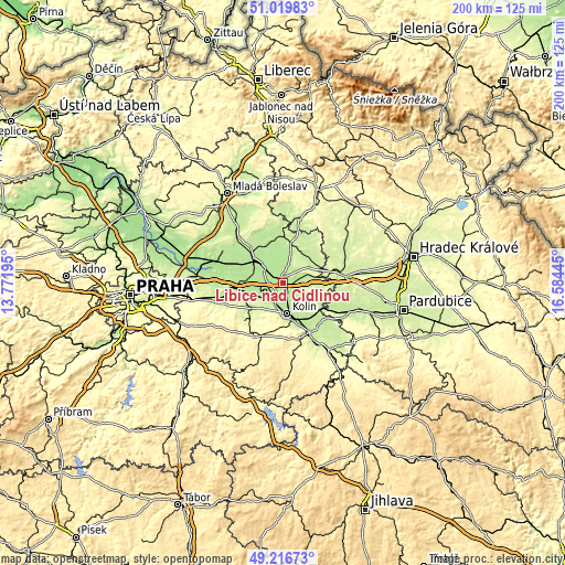 Topographic map of Libice nad Cidlinou