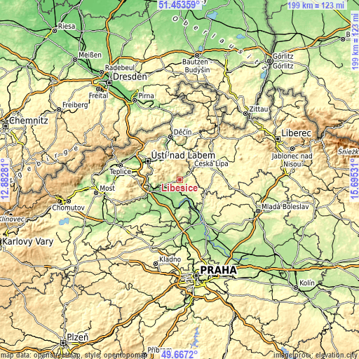 Topographic map of Liběšice
