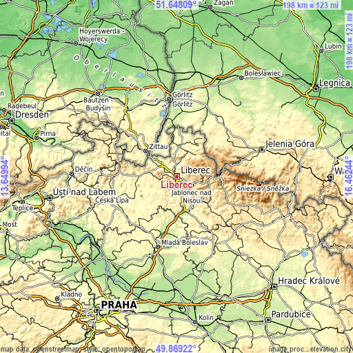 Topographic map of Liberec