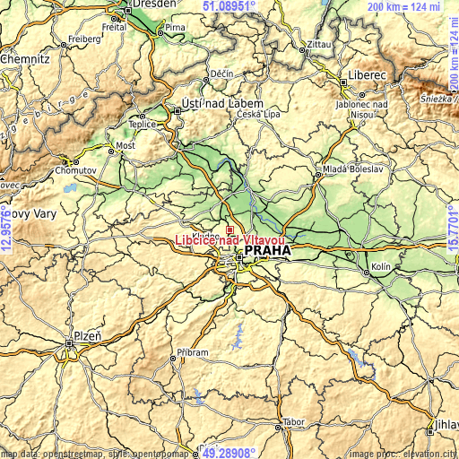 Topographic map of Libčice nad Vltavou