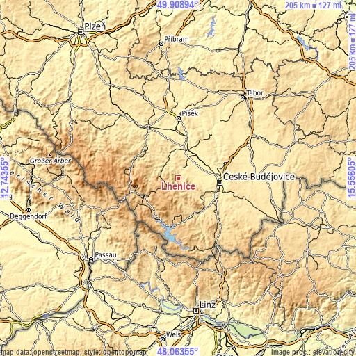 Topographic map of Lhenice