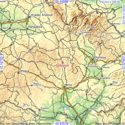 Topographic map of Letovice