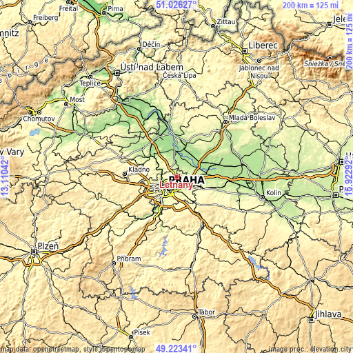 Topographic map of Letňany