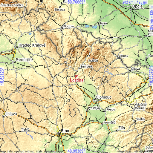 Topographic map of Leština