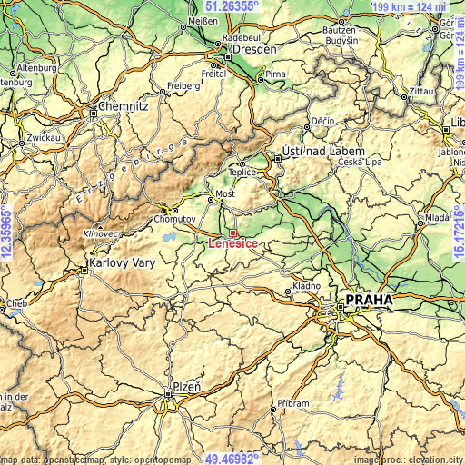 Topographic map of Lenešice