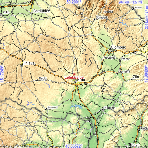 Topographic map of Lelekovice