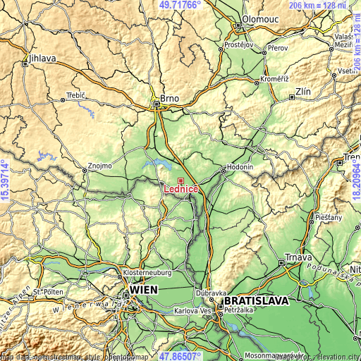 Topographic map of Lednice