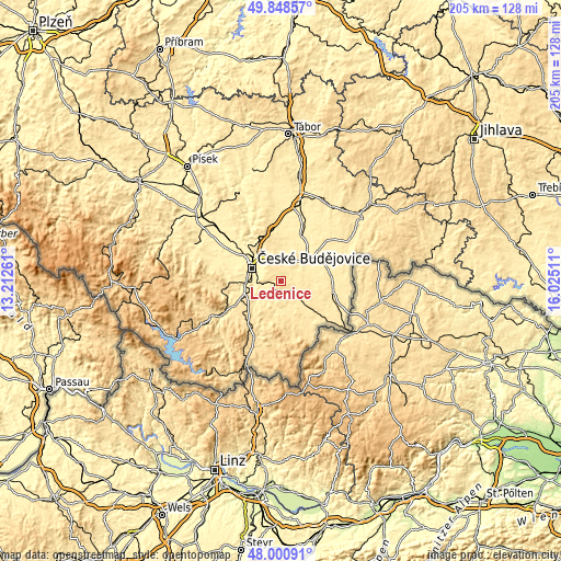 Topographic map of Ledenice