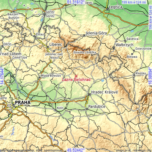 Topographic map of Lázně Bělohrad