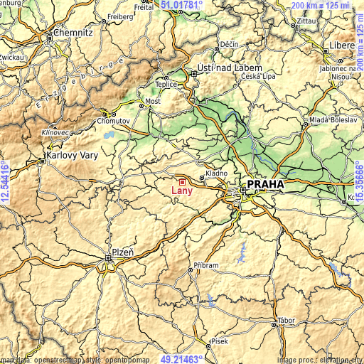 Topographic map of Lány