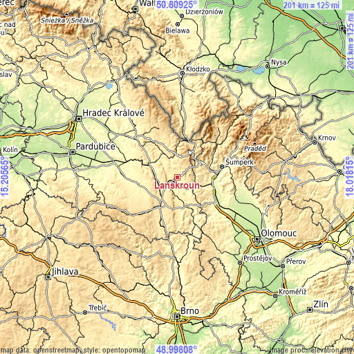 Topographic map of Lanškroun