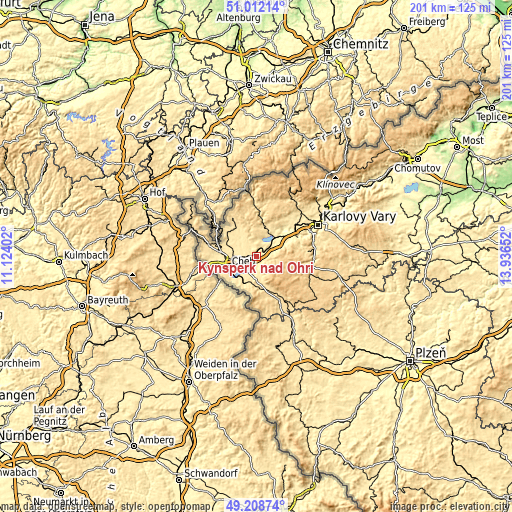 Topographic map of Kynšperk nad Ohří