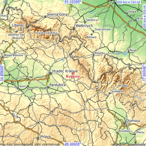 Topographic map of Kvasiny