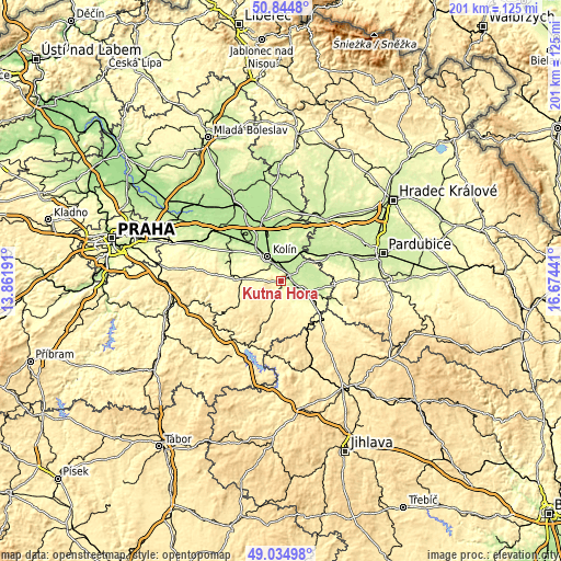 Topographic map of Kutná Hora