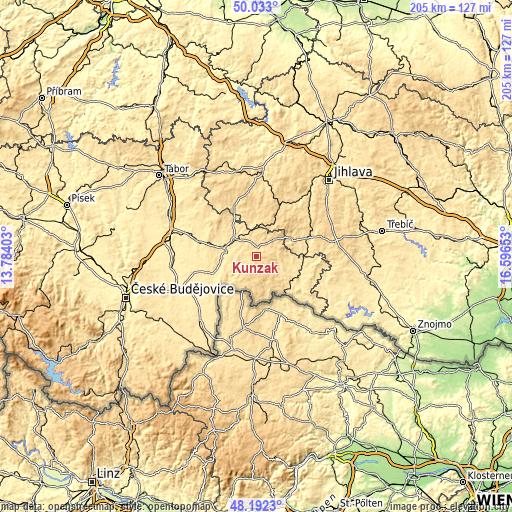 Topographic map of Kunžak