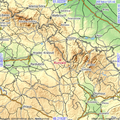 Topographic map of Kunvald