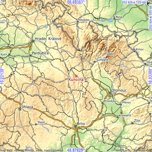 Topographic map of Kunčina