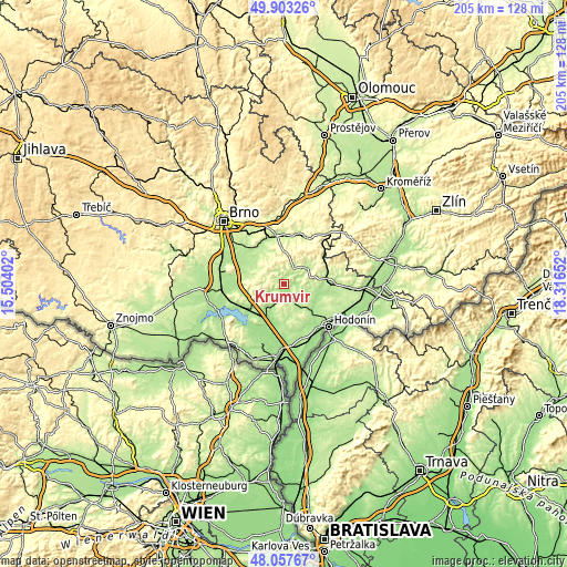 Topographic map of Krumvíř