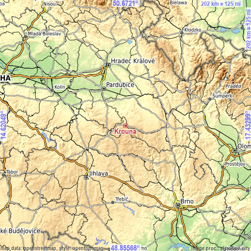 Topographic map of Krouna