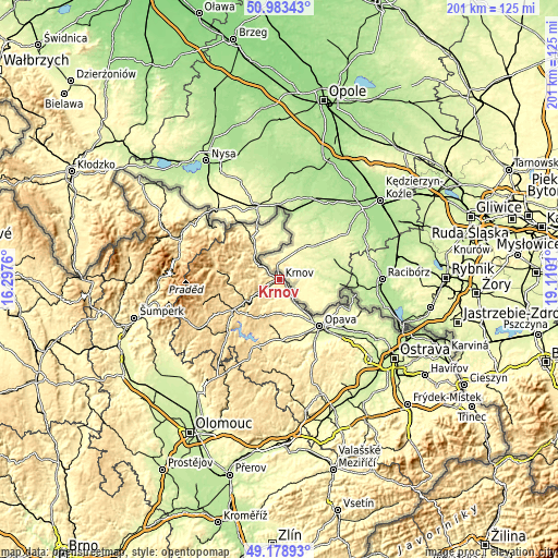 Topographic map of Krnov