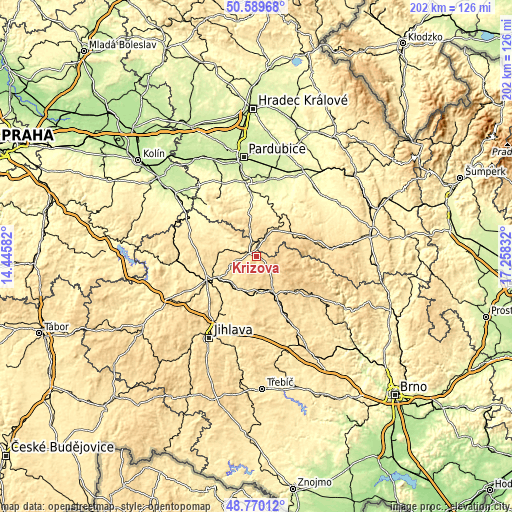Topographic map of Křížová