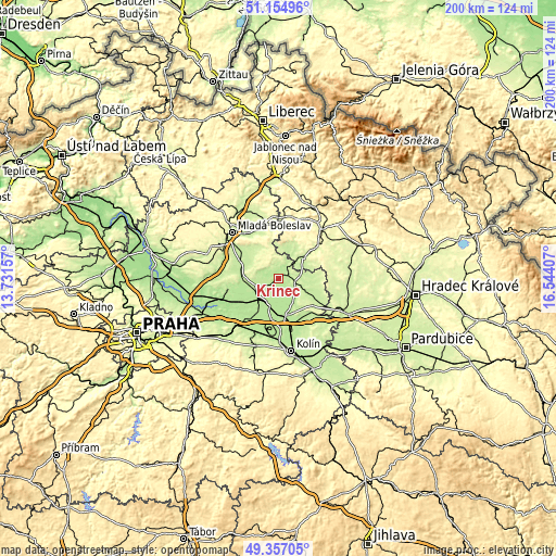 Topographic map of Křinec