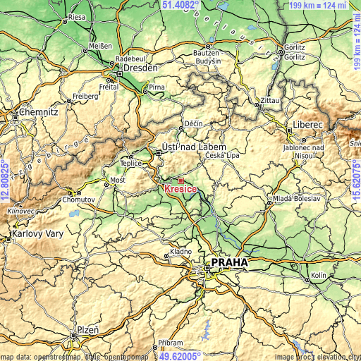 Topographic map of Křešice