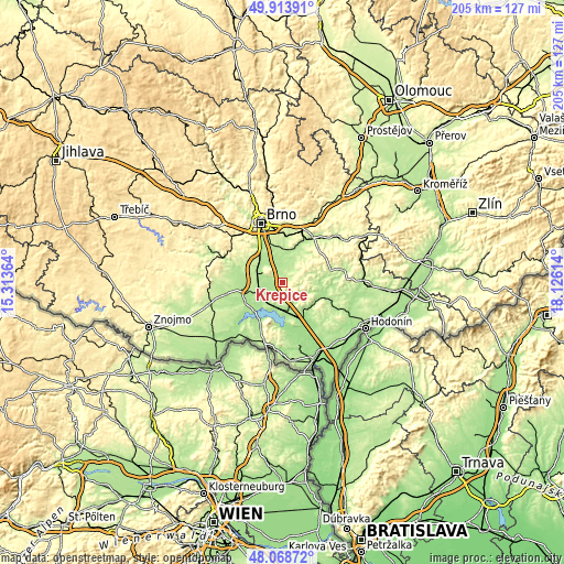 Topographic map of Křepice