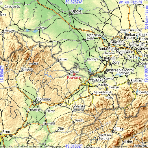 Topographic map of Kravaře