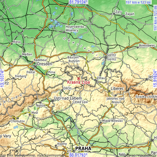 Topographic map of Krásná Lípa