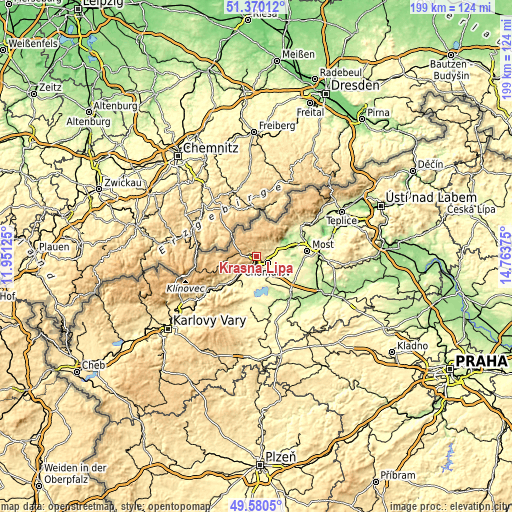 Topographic map of Krásná Lípa
