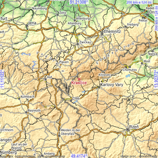 Topographic map of Kraslice
