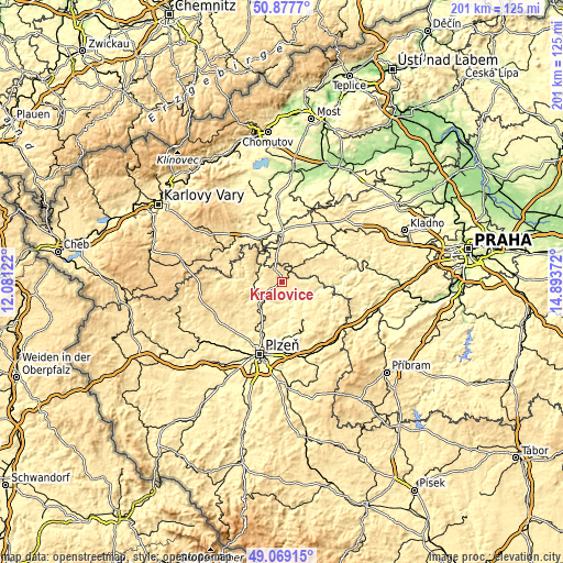 Topographic map of Kralovice