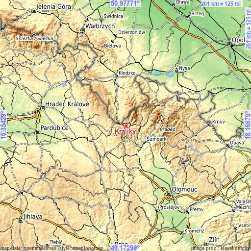 Topographic map of Králíky