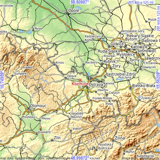 Topographic map of Kozmice