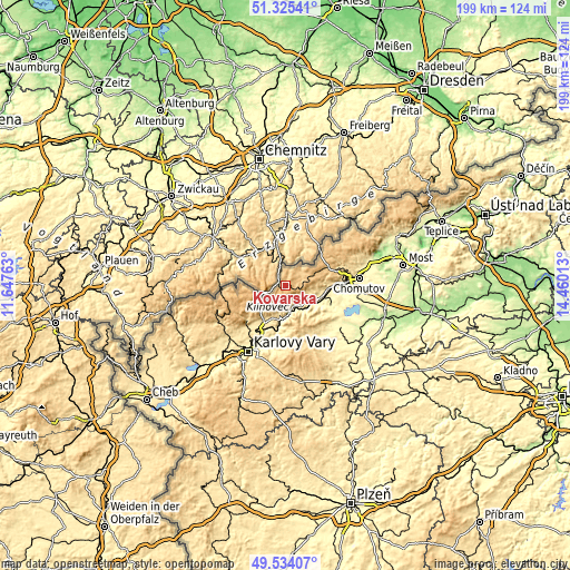 Topographic map of Kovářská