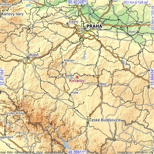 Topographic map of Kovářov