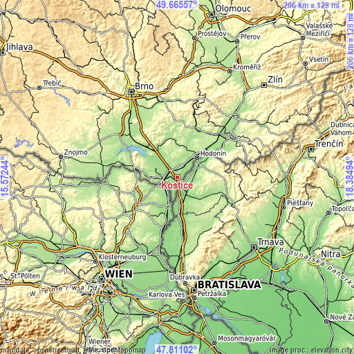 Topographic map of Kostice