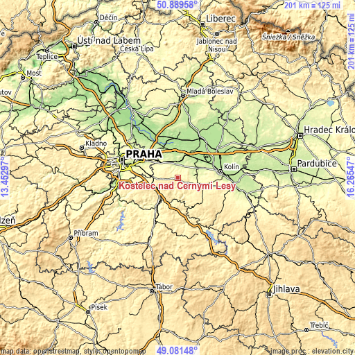 Topographic map of Kostelec nad Černými Lesy