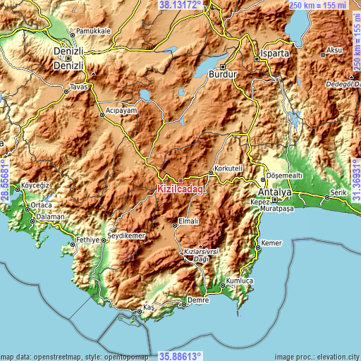 Topographic map of Kızılcadağ