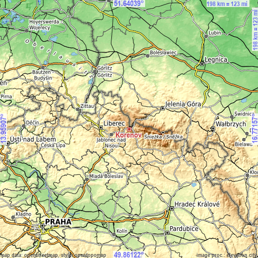 Topographic map of Kořenov