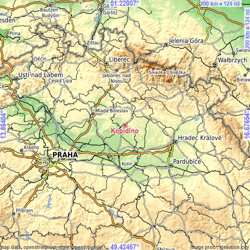 Topographic map of Kopidlno