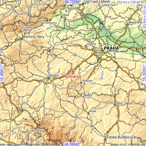Topographic map of Komárov
