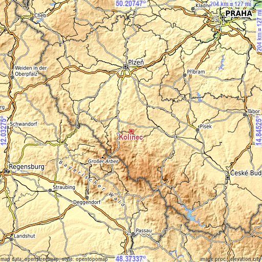 Topographic map of Kolinec